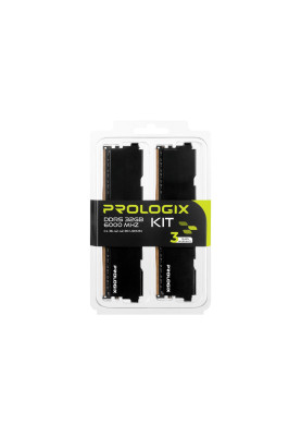 Пам'ять 16Gb x 2 (32Gb Kit) DDR5, 6000 MHz, Prologix, Black, 36-42-42, 1.35V, з радіатором (PRO32GB6000B5K)