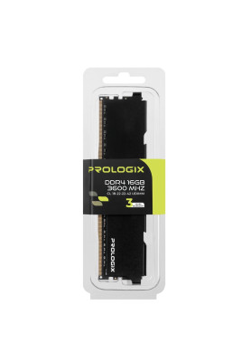 Пам'ять 16Gb DDR4, 3600 MHz, Prologix, Black, 18-22-22, 1.35V, з радіатором (PRO16GB3600B4)