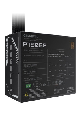 Блок живлення 750 Вт, Gigabyte P750BS, Black, 80+ Bronze, 120 мм FDB, 1xMolex / 7xSATA / 4x6+2-pin / 2x4+4-pin / 1x20+4-pin, захист OVP/OPP/SCP/UVP/OCP/OTP (GP-P750BS)