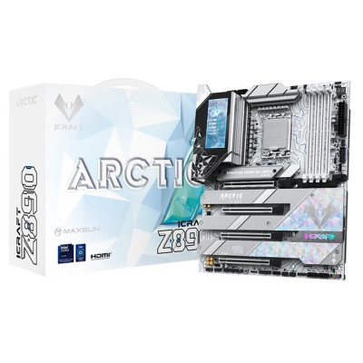 Материнська плата LGA1851, Maxsun iCraft Z890 ARCTIC, Z890, 4xDDR5, Int.Video(CPU), 4xSATA3, 1xPCI-E 16x 5.0, 1x PCI-E 8x 5.0, 2xPCI-E 4x 4.0, 4xM.2, RTL8126, 9xUSB3.2, 2*Type-C, DP/HDMI, WIFI7+BT5.4, 16 Phase, Debug, ARGB, ATX