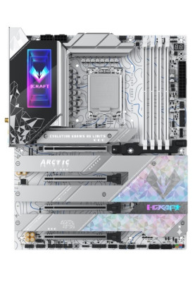 Материнська плата LGA1851, Maxsun iCraft Z890 ARCTIC, Z890, 4xDDR5, Int.Video(CPU), 4xSATA3, 1xPCI-E 16x 5.0, 1x PCI-E 8x 5.0, 2xPCI-E 4x 4.0, 4xM.2, RTL8126, 9xUSB3.2, 2*Type-C, DP/HDMI, WIFI7+BT5.4, 16 Phase, Debug, ARGB, ATX