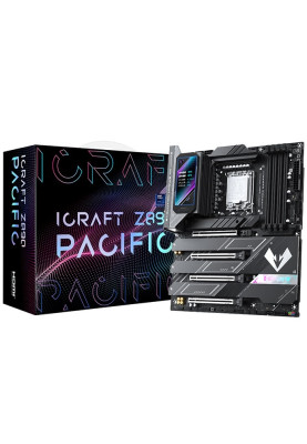 Материнська плата LGA1851, Maxsun iCraft Z890 PACIFIC, Z890, 4xDDR5, Int.Video(CPU), 4xSATA3, 1xPCI-E 16x 5.0, 1x PCI-E 8x 5.0, 2xPCI-E 4x 4.0, 4xM.2, RTL8126, 9xUSB3.2, 2*Type-C, DP/HDMI, WIFI7+BT5.4, 16 Phase, Debug, ARGB, ATX