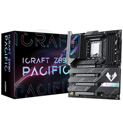 Материнська плата LGA1851, Maxsun iCraft Z890 PACIFIC, Z890, 4xDDR5, Int.Video(CPU), 4xSATA3, 1xPCI-E 16x 5.0, 1x PCI-E 8x 5.0, 2xPCI-E 4x 4.0, 4xM.2, RTL8126, 9xUSB3.2, 2*Type-C, DP/HDMI, WIFI7+BT5.4, 16 Phase, Debug, ARGB, ATX
