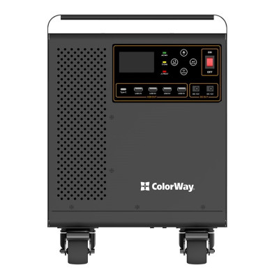 Зарядна станція ColorWay, Black, 3000 Вт / 3200 Вт/год, 1xType-C (5V/2.1A), 4xUSB (5V/2.1A), 2xDC, 3x220V, LiFePo4 (CW-PR-3K3W-01)