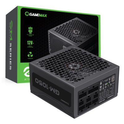 Блок живлення 1050 Вт, GameMax GM-1050, Black, модульный, 80+ Silver, Active PFC, 14 см, 2xMolex / 6xSATA / 1x16-pin / 4x6+2-pin / 2x4+4-pin / 1x20+4-pin, захист OVP/UVP/OTP/OCP/OLP/OPP/SCP