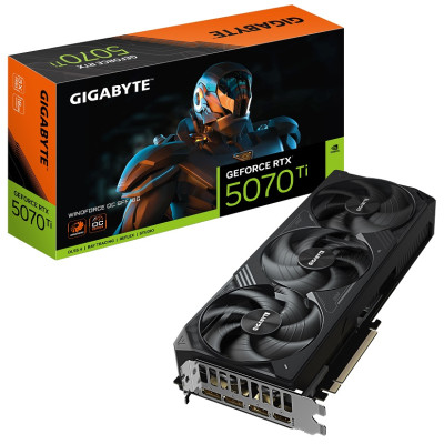 Відеокарта GeForce RTX 5070 Ti, Gigabyte, WINDFORCE OC SFF, 16Gb GDDR7, 256-bit, HDMI/3xDP, 2497/28000 MHz, 16-pin (GV-N507TWF3OC-16GD)