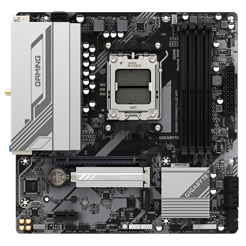 Материнська плата AM5 Gigabyte B650M GAMING PLUS WIFI, B650, 4xDDR5, Int.Video (CPU), 4xSATA3, 2xM.2, 1xPCI-E 4.0 x16, 1xPCI-E 3.0 x1, Realtek 7.1, Realtek 2.5Gb, WiFi 6E, Bluetooth 5.3, 7xUSB 3.2 / 6xUSB 2.0, HDMI/2xDP, MicroATX