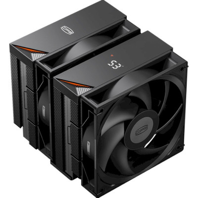 Кулер для процесора PcCooler RT620 Digital, Black, алюміній/мідь, 2x120 мм, для Intel 1851/1700/1200/115x, AMD AM5/AM4, висота 157 мм, до 265 Вт, цифровий LED дисплей (RT620-BKNWYL-GL)