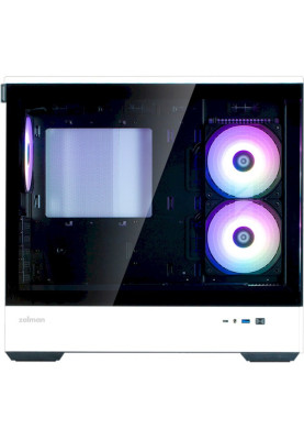 Корпус Zalman P30 BW, Black/White, Mini Tower, без БЖ, для Micro ATX / Mini ITX, 1xType-C / 1xUSB 3.0, макс. CPU - 173 мм / VGA - 420 мм, 3x120 мм ARGB, бічна та передня панель із загартованого скла
