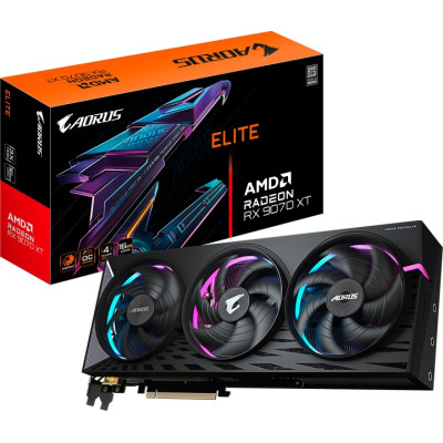 Відеокарта Radeon RX 9070 XT, Gigabyte, AORUS ELITE, 16Gb GDDR6, 256-bit, 2xHDMI/2xDP, 3100/20000 MHz, 3x8-pin (GV-R9070GAMING OC-16GD)