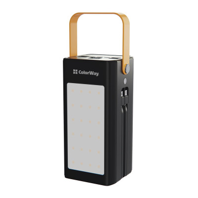 Універсальна мобільна батарея 80000 mAh, ColorWay, Black, 22.5 Вт, 1xType-C (PD3.0) / 4xUSB (QC4.0), встр. кабель Type-C / Lightning, цифровий LED дисплей, великий LED ліхтар (CW-PB800LPA8BK-PDD)