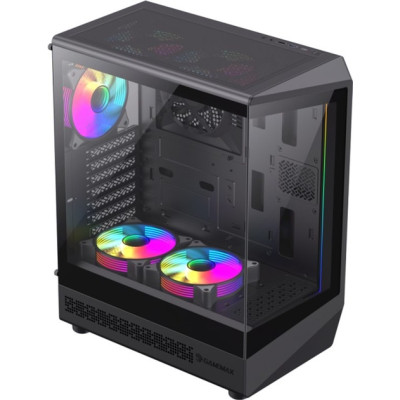 Корпус GameMax Vista COC AB, Black, без БЖ, Mid Tower, ATX / Micro ATX / Mini-ITX, 1xType-C / 1xUSB 3.0 / 1xUSB 2.0, макс. CPU - 155 мм / VGA - 330 мм, 5x120 мм ARGB, бічна та передня панель із загартованого скла, ARGB Fan HUB