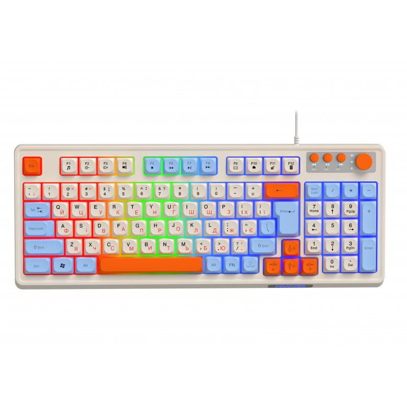 Клавіатура Maxxter KBG-3C01-UA, White, USB, 98 кнопок, LED підсвічування, 1.8 м