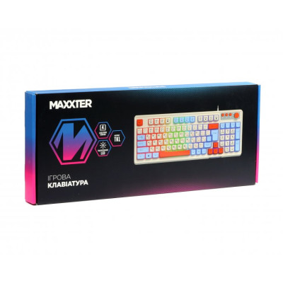 Клавіатура Maxxter KBG-3C01-UA, White, USB, 98 кнопок, LED підсвічування, 1.8 м
