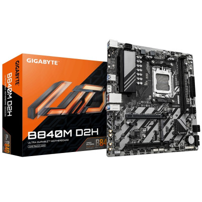 Материнська плата AM5 Gigabyte B840M D2H, B840, 2xDDR5, Int.Video (CPU), 4xSATA3, 2xM.2, 1xPCI-E 4.0x16, 1xPCI-E 3.0x16, Realtek 7.1, Realtek 7.1, Real. 8xUSB 2.0, HDMI, MicroATX