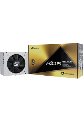 Блок живлення 1000 Вт, Seasonic Focus GX, White, модульний, 80+ Gold, Active PFC, 12 см FDB, 5xMolex / 10xSATA / 6x6+2-pin / 2x4+4-pin / 20+4-pin, захист OPP/OVP/OCP/SCP/OTP/UVP (FOCUS-GX-1000-WHITE)