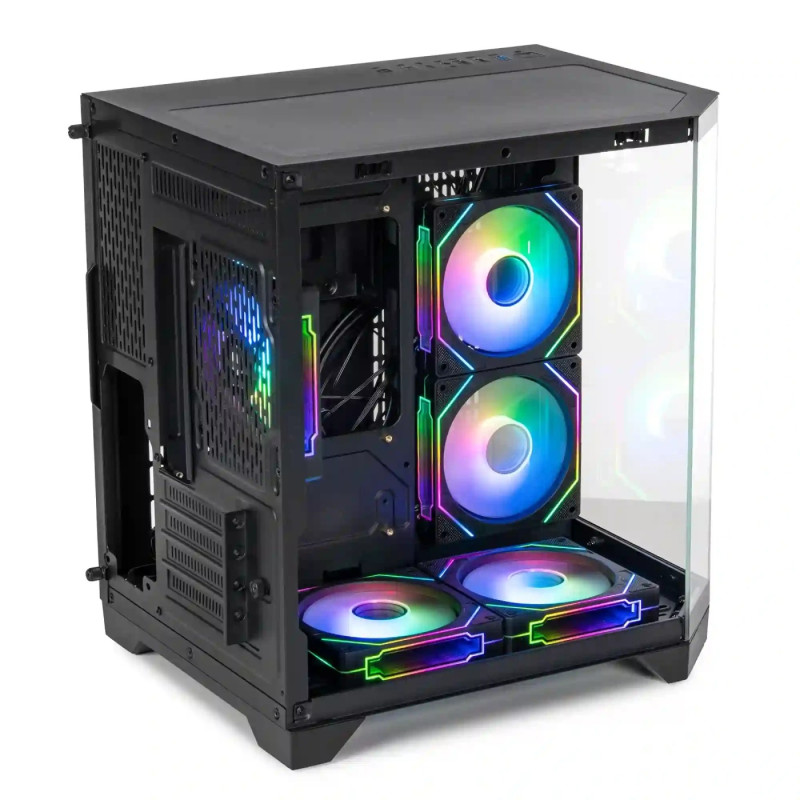 Корпус Qube Crystal ARGB, Black, Mini Tower, без БЖ, для microATX / mini-ITX, 1xUSB 3.2 / 2xUSB 2.0, макс. CPU - 160 мм / VGA - 320 мм, 5x120 мм RGB, бічна панель із загартованого скла (CRYSTAL_GBNU3)