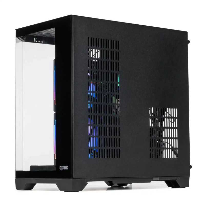 Корпус Qube Crystal ARGB, Black, Mini Tower, без БЖ, для microATX / mini-ITX, 1xUSB 3.2 / 2xUSB 2.0, макс. CPU - 160 мм / VGA - 320 мм, 5x120 мм RGB, бічна панель із загартованого скла (CRYSTAL_GBNU3)