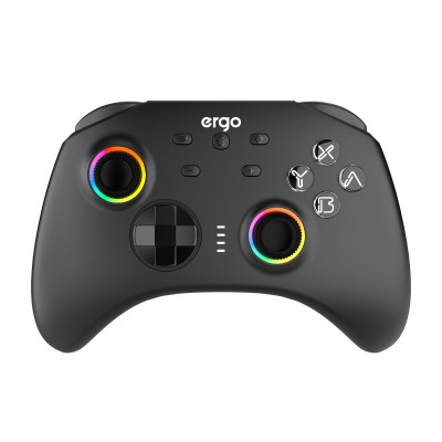 Геймпад Ergo GG04BT, Black, бездротовий (Bluetooth 5.0) / Type-C, для ПК / Nintendo Switch / Android TV, вібрація, 8 кнопок / 2 стіка / D-Pad, RGB підсвічування, 600 mAh