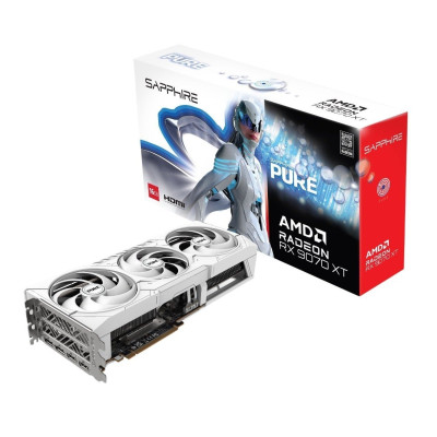 Відеокарта Radeon RX 9070 XT, Sapphire, PURE (White Edition), 16Gb GDDR6, 256-bit, 2xHDMI/2xDP, 3010/20000 MHz, 2x8-pin (11348-02-20G)
