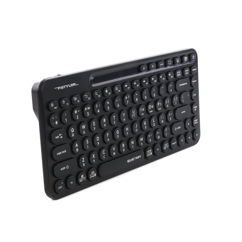 Клавіатура бездротова A4Tech FBK36C AS "Fstyler", Black, Bluetooth / USB 2.4GHz, компактний розмір, 12 мультимедійних кнопок, безшумна робота (QuietKey), до 3-х пристроїв, акумулятор, UA/US