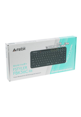 Клавіатура бездротова A4Tech FBK36C AS "Fstyler", Black, Bluetooth / USB 2.4GHz, компактний розмір, 12 мультимедійних кнопок, безшумна робота (QuietKey), до 3-х пристроїв, акумулятор, UA/US