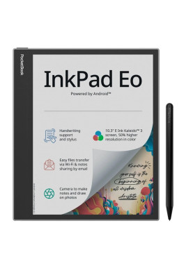 Електронна книга 10.3" PocketBook InkPad Eo, Mist Grey, WiFi, 2480x1860 (E Ink Kaleido 3), 4Gb / 64Gb, сенсорний екран, 4096 градацій кольору, 300 DPI, підсвічування екрану, Bluetooth, microSD (до 128Gb), Web камера, 4000 mAh, Type-C (PB1042-M-CIS)