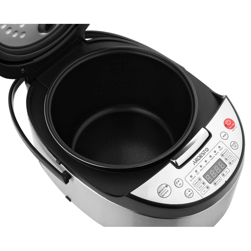 Мультиварка Ardesto MC-P13, Black/Inox, 860W, 5л, 13 програм, LED-дисплей, електроне керування, таймер, антипригарне покриття чаші, програма Твій рецепт, книга рецептів