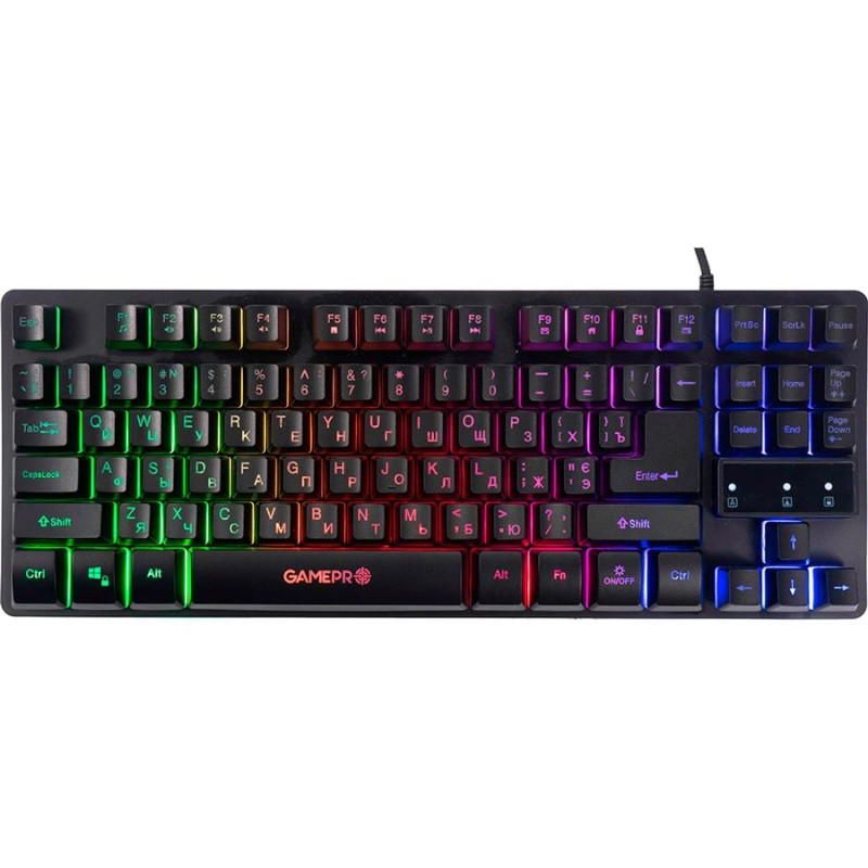 Клавіатура GamePro GK537 "Nitro", Black, USB, мембранна, RGB-підсвічування, 87 кнопок, 1.5 м, UK/RU/EN