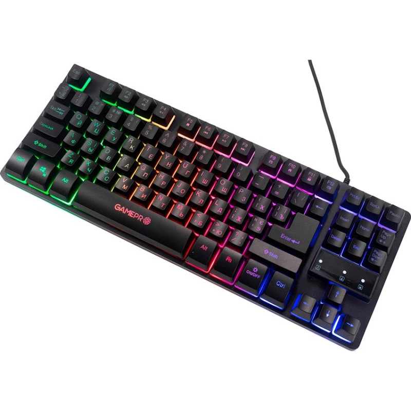 Клавіатура GamePro GK537 "Nitro", Black, USB, мембранна, RGB-підсвічування, 87 кнопок, 1.5 м, UK/RU/EN