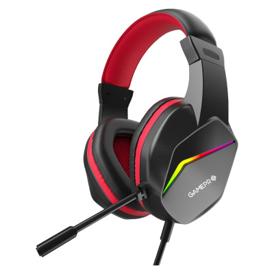 Навушники GamePro HS311, Black/Red, 2хMini jack, USB, мікрофон, 32 Ом, 105 дБ, кабель 1.8 м, об'ємний звук 5.1, RGB підсвічування