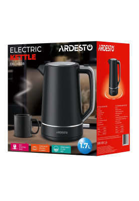 Електрочайник Ardesto EKL-450B, Black, 2200W, 1.7 л, дисковий, пластиковий корпус, індикатор рівня води, автоматичне відключення при відсутності води