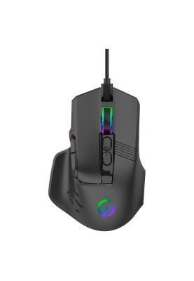 Миша GamePro GM560, Black, USB, оптична (сенсор Sunplus 6662), 12000 dpi, 9 кнопок, RGB підсвічування, кабель 1.5 м, перемикачі Huano