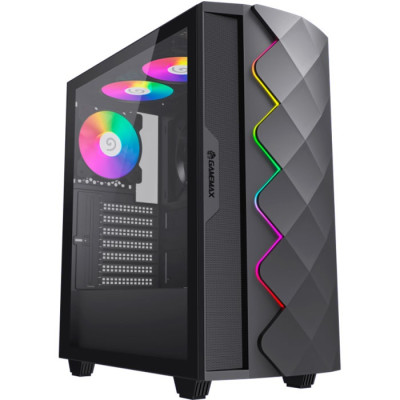 Корпус GameMax Diamond CP, Black, без БП, Midi Tower, для E-ATX / ATX / Micro ATX / Mini ITX, 1xUSB 3.0 / 1xUSB 2.0, макс. CPU - 170 мм / VGA - 340 мм, 3x120 мм ARGB / 1x140 мм, бічна панель із загартованого скла