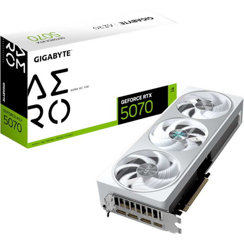Відеокарта GeForce RTX 5070, Gigabyte, AERO OC, 12Gb GDDR7, 192-bit, HDMI/3xDP, 2625/28000 MHz, 16-pin (GV-N5070AERO OC-12GD)