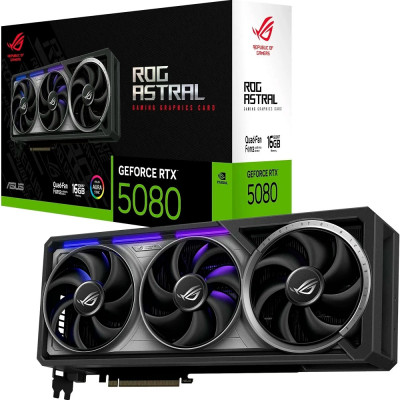 Відеокарта GeForce RTX 5080, Asus, ROG Astral OC, 16Gb GDDR7, 256-bit, 2xHDMI/3xDP, 2790/30000 MHz, 16-pin (ROG-ASTRAL-RTX5080-O16G-GAMING)
