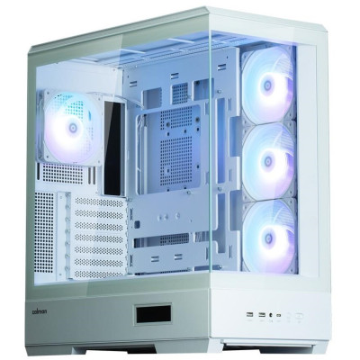 Корпус Zalman P50 DS, White, Mid Tower, без БЖ, для ATX / Micro ATX / Mini ITX, 1xType-C / 2xUSB 3.0, макс. CPU - 178 мм / VGA - 435 мм, 4x120 мм ARGB, бічна та передня панелі із загартованого скла, LCD екран (CPU / GPU / Time)