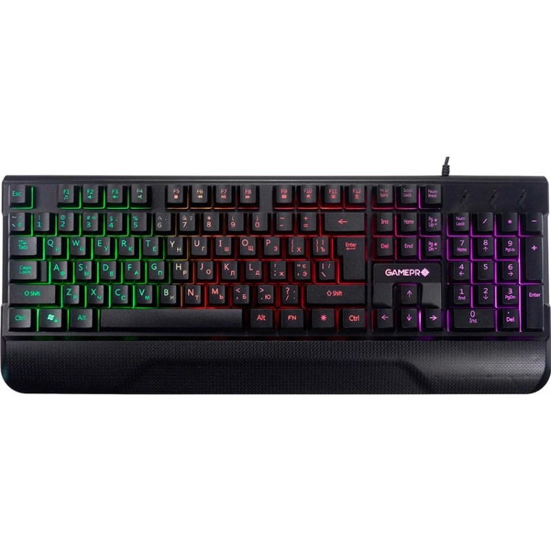 Клавіатура GamePro Headshot GK398, Black, USB, мембранні, RGB-підсвічування, 104 кнопок, 1.5 м, підставка для рук