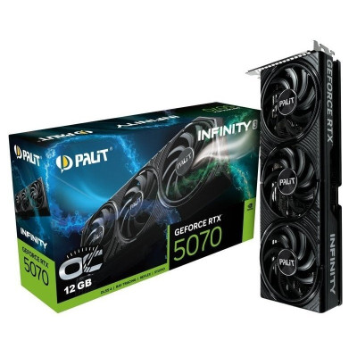 Відеокарта GeForce RTX 5070, Palit, Infinity 3 OC, 12Gb GDDR7, 192-bit, HDMI/3xDP, 2542/28000 MHz, 16-pin (NE75070S19K9-GB2050S)