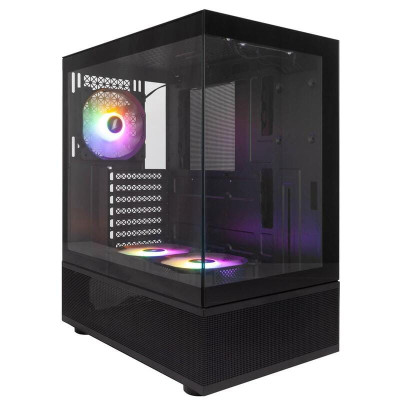 Корпус 1stPlayer Mi7-A-BK-2F7R-1F7, Black, без БЖ, Midi Tower, ATX / Micro ATX / Mini ITX, 1xUSB 3.0 / 1xUSB 2.0, макс. CPU - 185 мм / VGA - 360 мм, 3x120 мм ARGB, бічна та передня панель із загартованого скла