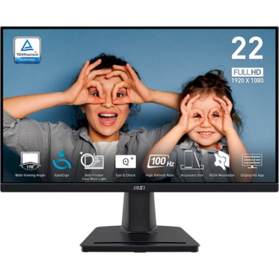 Монітор 21.45" MSI PRO MP225V, Black, WLED, VA, 1920x1080 (16:9), 1 мс, 100 Гц, 300 кд/м², 4000:1, 178°/178°, VGA/HDMI, VESA 100x100, Adaptive Sync