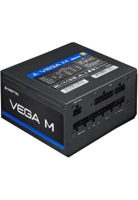 Блок живлення 850 Вт, Chieftec VEGA M, Black, модульний, 80+ Gold, 135 мм FDB, 3xMolex / 6xSATA / 1x16-pin / 4x6+2-pin / 2x4+4-pin / 1x20+4-pin, захист AFC/OPP/OTP/OVP/SCP/SIP/UVP/OCP, ATX 12V 3.1 (PPG-850-C)