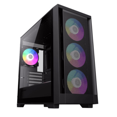 Корпус GameMax Defender MB, Black, без БЖ, Mid Tower, для MicroATX / Mini-ITX, 1xUSB 3.0 / 2xUSB 2.0, макс. CPU - 165 мм / VGA - 410 мм, 4x120 мм ARGB, бічна панель із загартованого скла