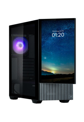 Корпус Zalman Z10 DS, Black, Mid Tower, без БП, для ATX / Micro ATX / Mini ITX, 1xType-C / 2xUSB 3.0, макс. CPU - 173 мм / VGA - 395 мм, 1x120 мм ARGB / 2x120 мм, 15.6" LCD екран (1920x1080), бічна панель із загартованого скла