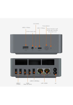 Неттоп Beelink EQR6, Grey, Ryzen 9 6900HX (8x3.3-4.9 GHz), 24Gb DDR5 4800 MHz SO-DIMM (2/2), 500Gb SSD NVMe Gen4, 1xM.2 2280, Radeon 680M, WiFi 6, Bluetooth 5.2, 2xGLan, 3xUSB 3.2, Type-C, 2xHDMI, Windows 11 Pro (9Y.EU3740838PA0)