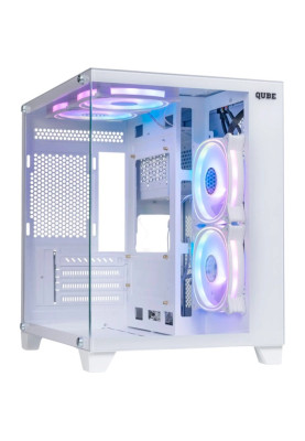 Корпус Qube REEF ARGB, White, MidTower, без БЖ, для microATX / mini-ITX, 1xUSB 3.0 / 2xUSB 2.0, макс. CPU - 160 мм / VGA - 320 мм, 4x120 мм, передня та бічна стінки із загартованого скла (REEF_GMNU3)