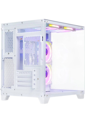 Корпус Qube REEF ARGB, White, MidTower, без БЖ, для microATX / mini-ITX, 1xUSB 3.0 / 2xUSB 2.0, макс. CPU - 160 мм / VGA - 320 мм, 4x120 мм, передня та бічна стінки із загартованого скла (REEF_GMNU3)