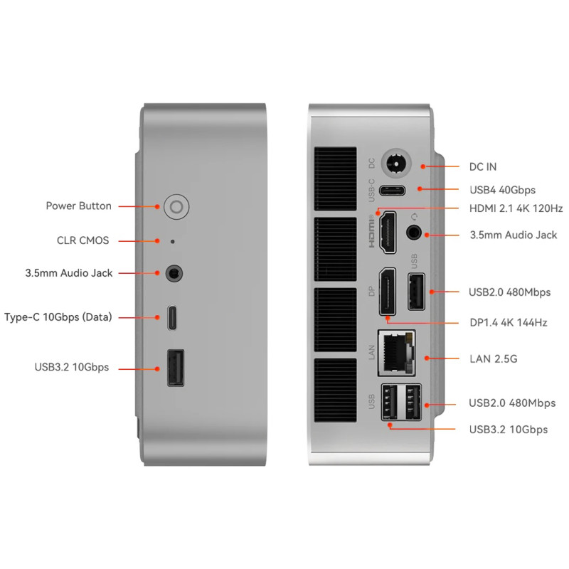 Неттоп Beelink SER8, Silver, Ryzen 7 8745HS (8x3.8-4.9 GHz), 24Gb DDR5 5600 MHz SO-DIMM (2/2), 1Tb SSD NVMe Gen4, 1xM.2 2280, Radeon 780M, WiFi 6, Bluetooth 5.2, 2.5GLan, 2xType-C / 2xUSB 3.2 / 2xUSB 2.0, HDMI/DP, Windows 11 Pro (8A.EU3600835N10)