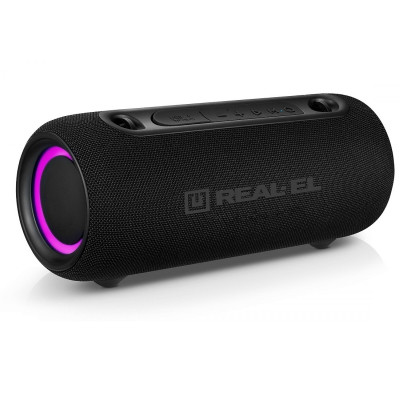 Колонка портативна 2.0 REAL-EL X-725 Black, 2 x 7.5 Вт, пластиковий корпус, Bluetooth, USB-А/USB-C, RGB підсвічування, живлення від акумулятора, вбудований мікрофон, 86 дБ, 3600мА*ч, час роботи 10 год (EL121600028)