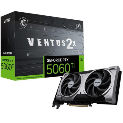 Відеокарта GeForce RTX 5060 Ti, MSI, VENTUS 2X OC PLUS, 16Gb GDDR7, 128-bit, HDMI/3xDP, 2617/28000 MHz, 8-pin (G506T-16V2CP)